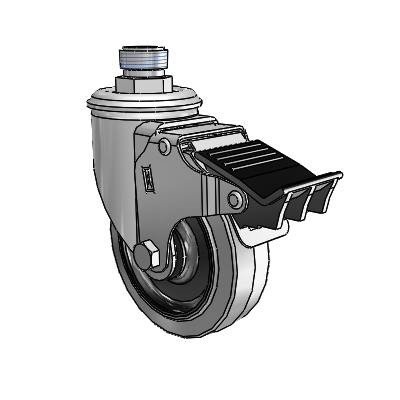2 Series Pipe Thread Stem Zinc Swivel Caster with 4 x 1.25 Grey on Black Performa Rubber (Flat/Conductive) Wheel and Total Lock Brake