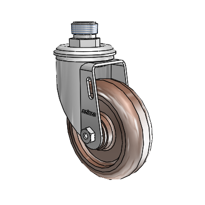 2 Series Pipe Thread Stem Zinc Swivel Caster with 4 x 1.25 Brown Thermo Wheel