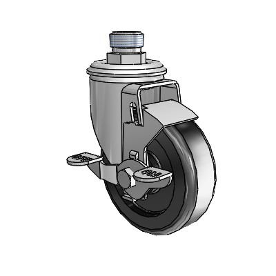 2 Series Pipe Thread Stem Zinc Swivel Caster with 4 x 1.25 Black Polyolefin Wheel and Top Lock Brake