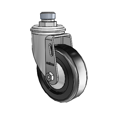 2 Series Pipe Thread Stem Zinc Swivel Caster with 4 x 1.25 Black Polyolefin Wheel