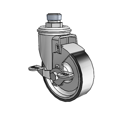 2 Series Pipe Thread Stem Zinc Swivel Caster with 4 x 1.25 Black on Silver ThermoTech Wheel and Top Lock Brake