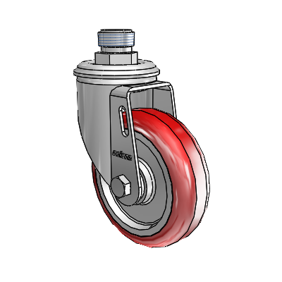 Roulette pivotante à tige filetée de série 2 en zinc, équipée de 4 roues HI-TECH en polyuréthane marron sur fond gris de 1,25