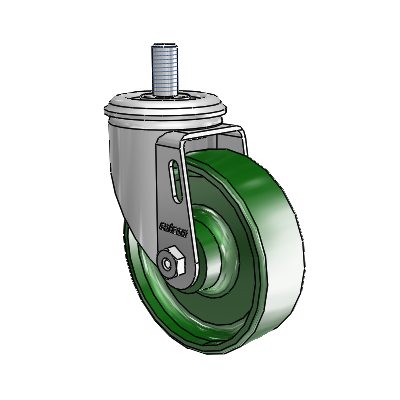 2 Series Threaded Stem Zinc Swivel Caster with 4 x 1.25 Green Cast Iron Wheel