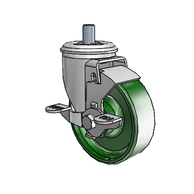 2 Series Threaded Stem Zinc Swivel Caster with 4 x 1.25 Green Cast Iron Wheel and Top Lock Brake