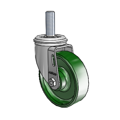2 Series Threaded Stem Zinc Swivel Caster with 4 x 1.25 Green Cast Iron Wheel