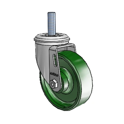 2 Series Threaded Stem Zinc Swivel Caster with 4 x 1.25 Green Cast Iron Wheel
