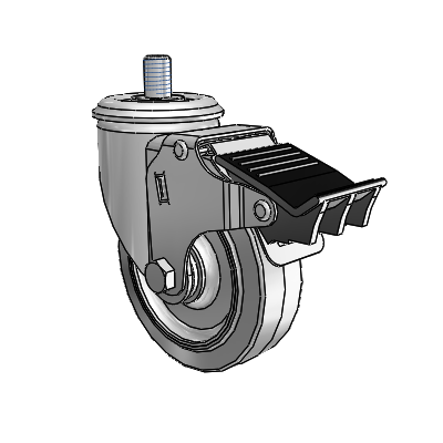 2 Series Threaded Stem Zinc Swivel Caster with 4 x 1.25 Grey on Grey Performa Rubber (Flat) Wheel and Total Lock Brake