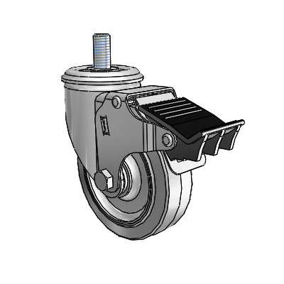 2 Series Threaded Stem Zinc Swivel Caster with 4 x 1.25 Grey on Grey Performa Rubber (Flat) Wheel and Total Lock Brake