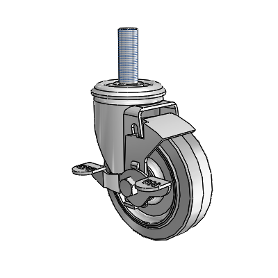 2 Series Threaded Stem Zinc Swivel Caster with 4 x 1.25 Grey on Grey Performa Rubber (Flat) Wheel and Top Lock Brake