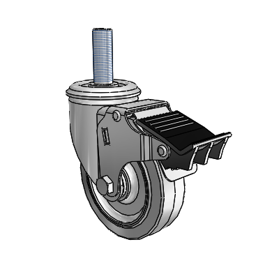 2 Series Threaded Stem Zinc Swivel Caster with 4 x 1.25 Grey on Grey Performa Rubber (Flat) Wheel and Total Lock Brake