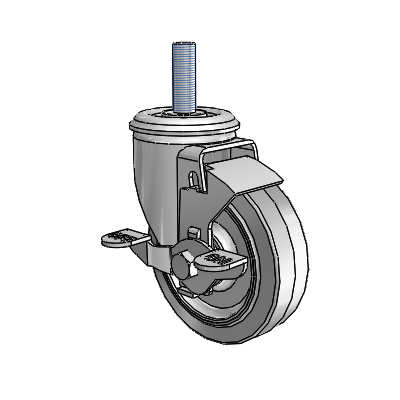 2 Series Threaded Stem Zinc Swivel Caster with 4 x 1.25 Grey on Grey Performa Rubber (Flat) Wheel and Top Lock Brake