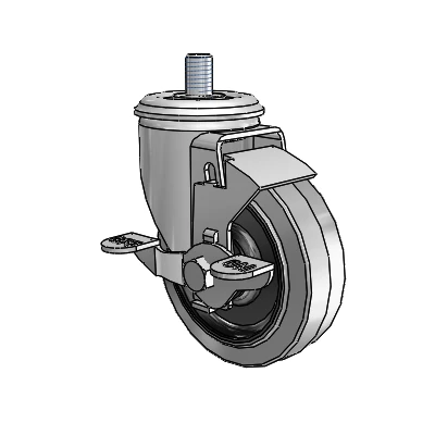 2 Series Threaded Stem Zinc Swivel Caster with 4 x 1.25 Grey on Black Performa Rubber (Flat/Conductive) Wheel and Top Lock Brake