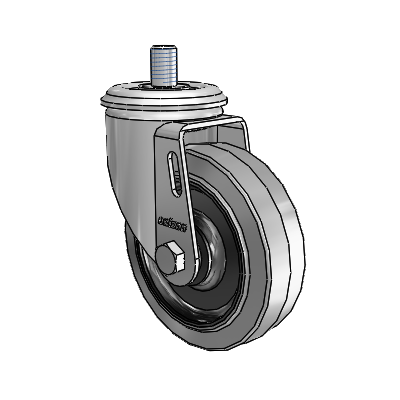 2 Series Threaded Stem Zinc Swivel Caster with 4 x 1.25 Grey on Black Performa Rubber (Flat/Conductive) Wheel