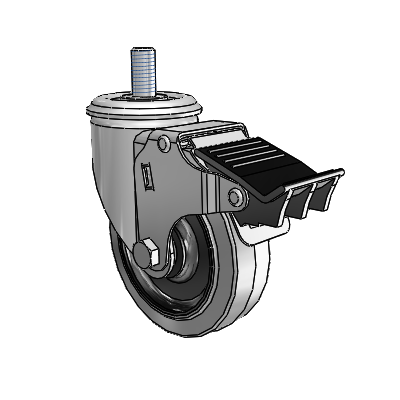 2 Series Threaded Stem Zinc Swivel Caster with 4 x 1.25 Grey on Black Performa Rubber (Flat/Conductive) Wheel and Total Lock Brake
