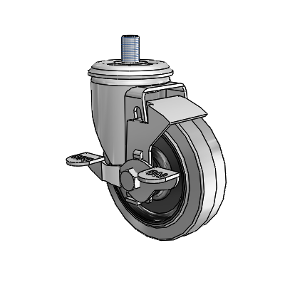 2 Series Threaded Stem Zinc Swivel Caster with 4 x 1.25 Grey on Black Performa Rubber (Flat/Conductive) Wheel and Top Lock Brake