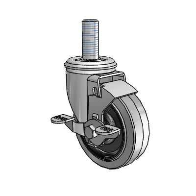 2 Series Threaded Stem Zinc Swivel Caster with 4 x 1.25 Grey on Black Performa Rubber (Flat/Conductive) Wheel and Top Lock Brake