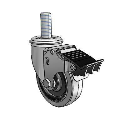 2 Series Threaded Stem Zinc Swivel Caster with 4 x 1.25 Grey on Black Performa Rubber (Flat/Conductive) Wheel and Total Lock Brake