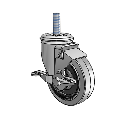 2 Series Threaded Stem Zinc Swivel Caster with 4 x 1.25 Grey on Black Performa Rubber (Flat/Conductive) Wheel and Top Lock Brake