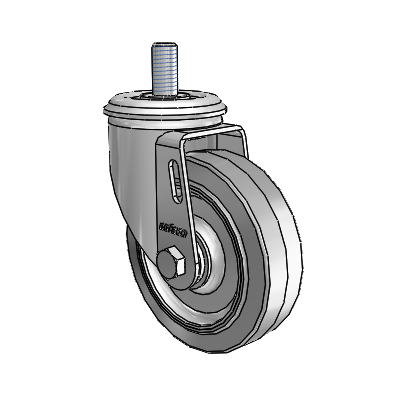 2 Series Threaded Stem Zinc Swivel Caster with 4 x 1.25 Grey on Grey Performa Rubber (Flat) Wheel