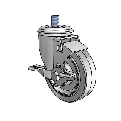 2 Series Threaded Stem Zinc Swivel Caster with 4 x 1.25 Grey on Grey Performa Rubber (Flat) Wheel and Top Lock Brake