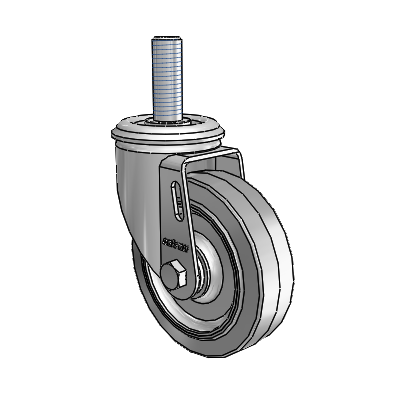 2 Series Threaded Stem Zinc Swivel Caster with 4 x 1.25 Grey on Grey Performa Rubber (Flat) Wheel