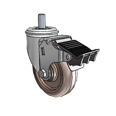 2 Series Threaded Stem Zinc Swivel Caster with 4 x 1.25 Brown Thermo Wheel and Total Lock Brake