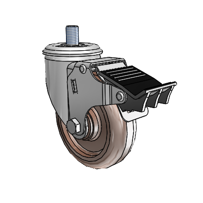 2 Series Threaded Stem Zinc Swivel Caster with 4 x 1.25 Brown Thermo Wheel and Total Lock Brake
