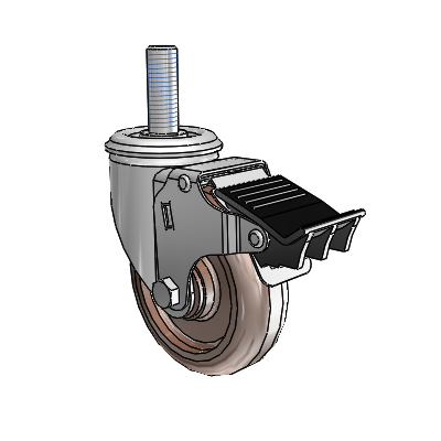2 Series Threaded Stem Zinc Swivel Caster with 4 x 1.25 Brown Thermo Wheel and Total Lock Brake