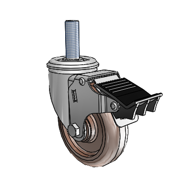 2 Series Threaded Stem Zinc Swivel Caster with 4 x 1.25 Brown Thermo Wheel and Total Lock Brake