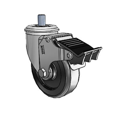 Roulette pivotante à tige filetée de la série 2, en zinc, équipée de 4 roues noires en polyoléfine de 1,25 et d'un frein « Total Lock »