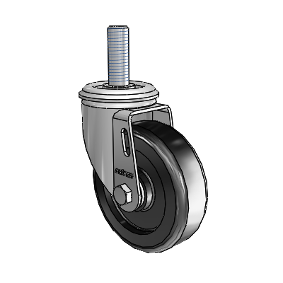 2 Series Threaded Stem Zinc Swivel Caster with 4 x 1.25 Black Polyolefin Wheel