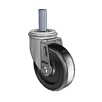 2 Series Threaded Stem Zinc Swivel Caster with 4 x 1.25 Black Polyolefin Wheel