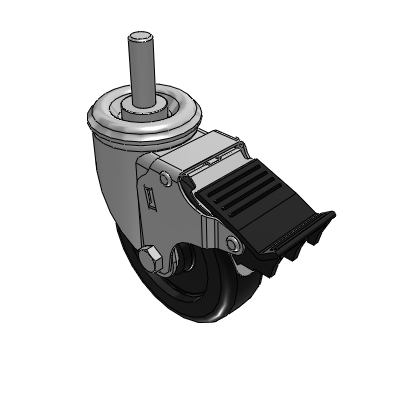 2 Series Casters Threaded Stem Caster with 4 x 1.25 Polyolefin Wheel and Total Lock Brake