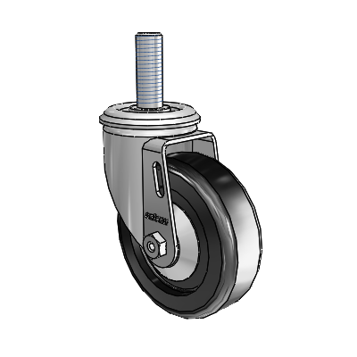 2 Series Threaded Stem Zinc Swivel Caster with 4 x 1.25 Black Polyolefin Wheel