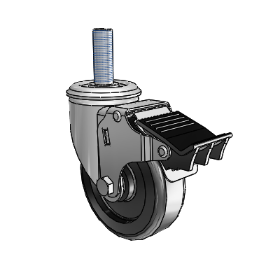 2 Series Threaded Stem Zinc Swivel Caster with 4 x 1.25 Black Polyolefin Wheel and Total Lock Brake