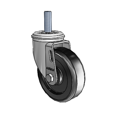 2 Series Threaded Stem Zinc Swivel Caster with 4 x 1.25 Black Polyolefin Wheel