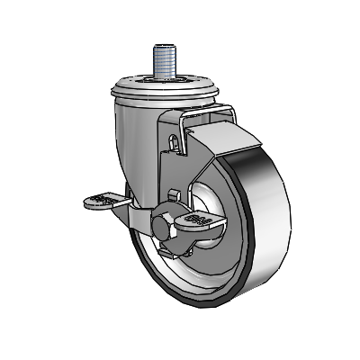 2 Series Threaded Stem Zinc Swivel Caster with 4 x 1.25 Black on Silver ThermoTech Wheel and Top Lock Brake