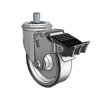 2 Series Threaded Stem Zinc Swivel Caster with 4 x 1.25 Black on Silver ThermoTech Wheel and Total Lock Brake