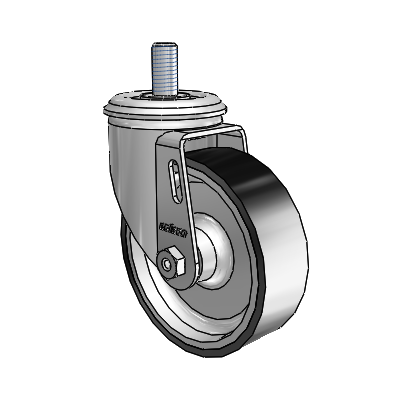 2 Series Threaded Stem Zinc Swivel Caster with 4 x 1.25 Black on Silver ThermoTech Wheel