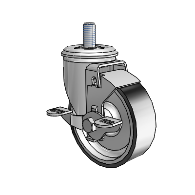 2 Series Threaded Stem Zinc Swivel Caster with 4 x 1.25 Black on Silver ThermoTech Wheel and Top Lock Brake