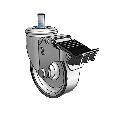 2 Series Threaded Stem Zinc Swivel Caster with 4 x 1.25 Black on Silver ThermoTech Wheel and Total Lock Brake