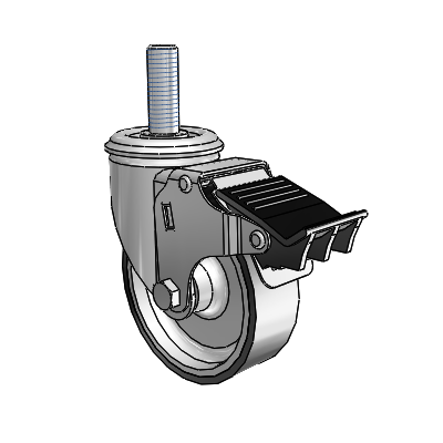 2 Series Threaded Stem Zinc Swivel Caster with 4 x 1.25 Black on Silver ThermoTech Wheel and Total Lock Brake