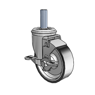 2 Series Threaded Stem Zinc Swivel Caster with 4 x 1.25 Black on Silver ThermoTech Wheel and Top Lock Brake