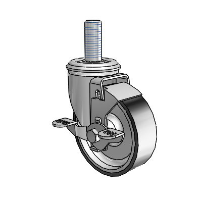 2 Series Threaded Stem Zinc Swivel Caster with 4 x 1.25 Black on Silver ThermoTech Wheel and Top Lock Brake