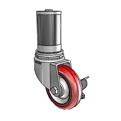 Roulettes de 7/8" de large : Série 1 | Roulette pivotante Colson à tige d'adaptation extensible en zinc, avec 3 roues HI-TECH en polyuréthane marron sur fond gris de 0,8750, à blocage latéral (BRK3)