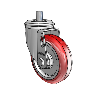 2 Series Threaded Stem Zinc Swivel Caster with 4 x 1.25 Maroon on Grey Polyurethane HI-TECH Wheel