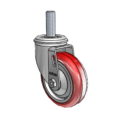 2 Series Threaded Stem Zinc Swivel Caster with 4 x 1.25 Maroon on Grey Polyurethane HI-TECH Wheel