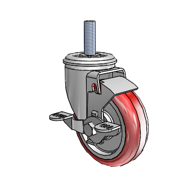 2 Series Threaded Stem Zinc Swivel Caster with 4 x 1.25 Maroon on Grey Polyurethane HI-TECH Wheel and Top Lock Brake