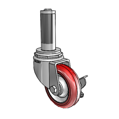 Roulettes de 7/8" de large : Série 1 | Roulette pivotante Colson à tige d'adaptation extensible en zinc, avec 3 roues HI-TECH en polyuréthane marron sur fond gris de 0,8750, à blocage latéral (BRK3)