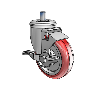 2 Series Threaded Stem Zinc Swivel Caster with 4 x 1.25 Maroon on Grey Polyurethane HI-TECH Wheel and Top Lock Brake
